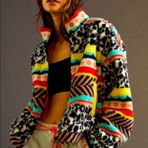 Maeve Anthropologie Lively Abstract Sherpa Jacket